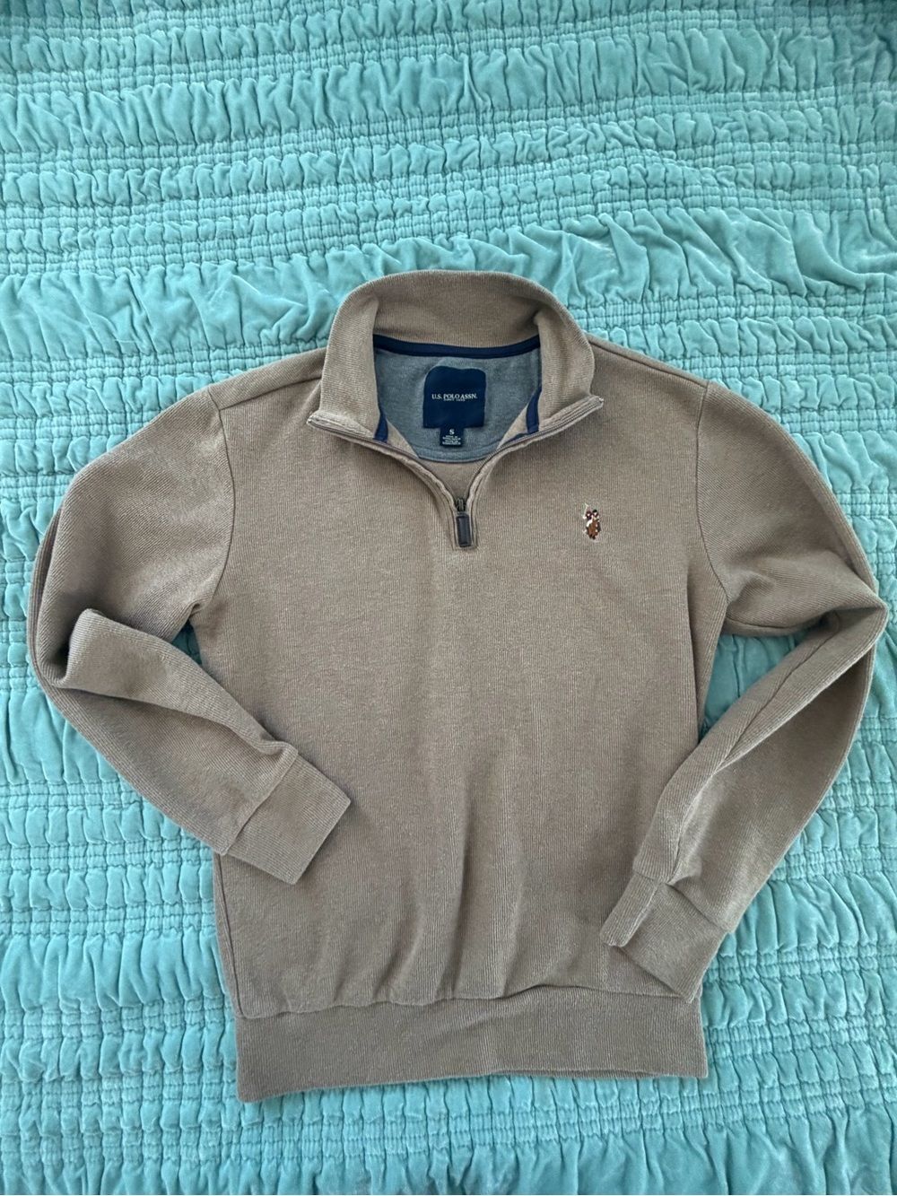U.S. Polo Assn. Men's Beige Quarter-Zip Sweater-Small